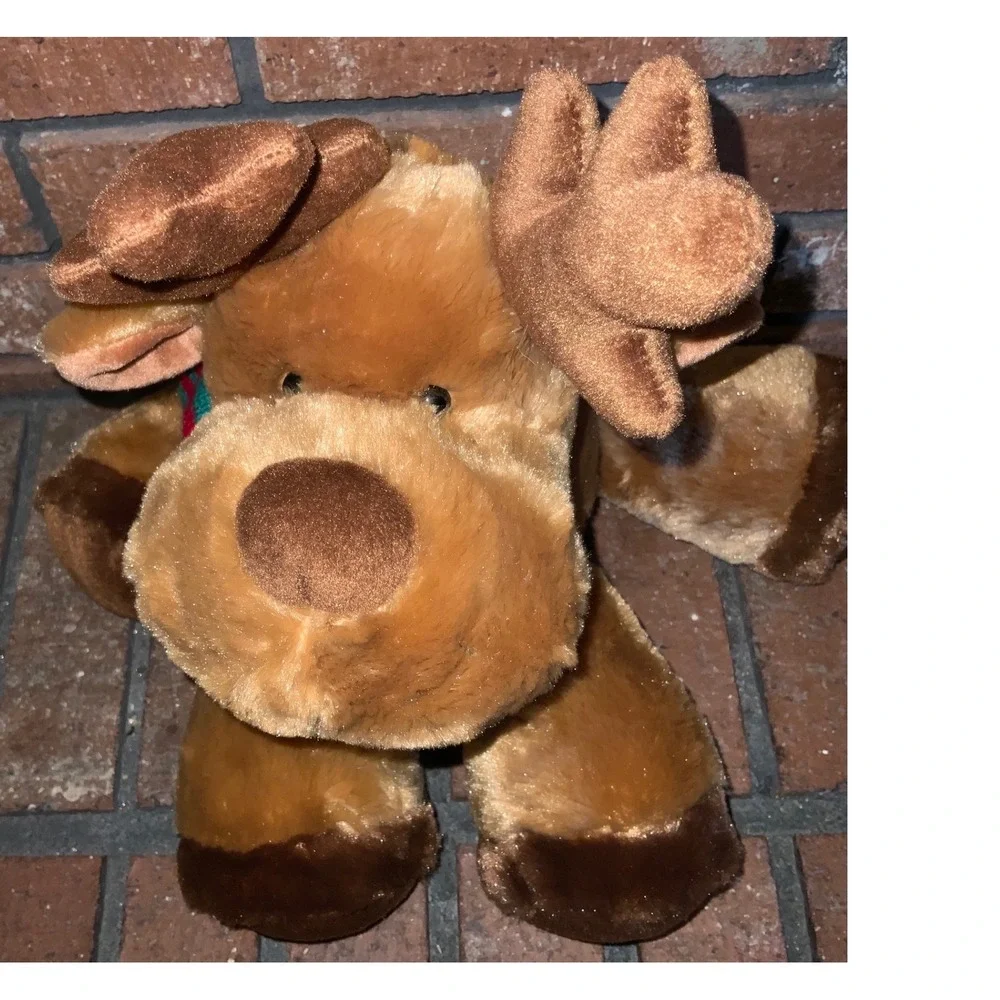 Russ Berrie Balsam Moose Plush Christmas Stuffed Animal Brown Scarf Holiday 12in